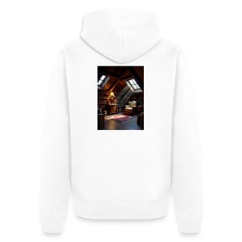 Dachboden-Leseoase im Warmlicht - Unisex Premium Bio Zip Hoodie - Weiß - Hinten - Thijin (182cm)