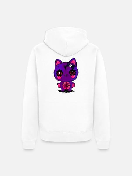 Lila Kätzchen mit Spinnennetz - Unisex Premium Bio Zip Hoodie - Weiß