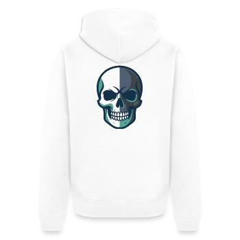 Stilisierte Totenkopfgrafik mit geteiltem Farbdesign - Unisex Premium Bio Zip Hoodie - Weiß - Hinten - Thijin (182cm)