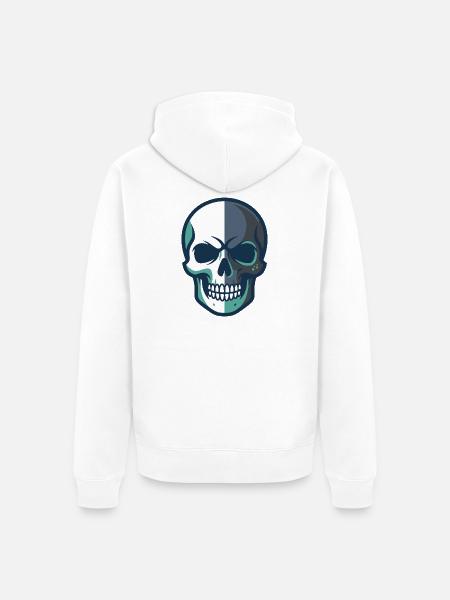 Stilisierte Totenkopfgrafik mit geteiltem Farbdesign - Unisex Premium Bio Zip Hoodie - Weiß