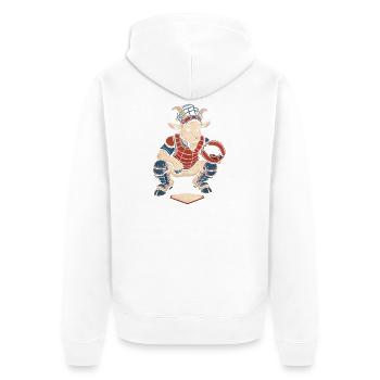 Baseball Catcher Ziege volle Ausrüstung - Unisex Premium Bio Zip Hoodie - Weiß - Hinten - Thijin (182cm)