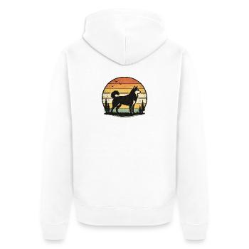 Husky Retro Sonnenuntergang - Unisex Premium Bio Zip Hoodie - Weiß - Hinten - Thijin (182cm)