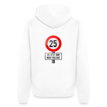 25vollgas - Unisex Premium Bio Zip Hoodie - Weiß - Hinten - Thijin (182cm)