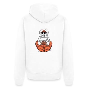 Lustiges Nilpferd Kapitän Segelt Süß Cartoon Comic - Unisex Premium Bio Zip Hoodie - Weiß - Hinten - Thijin (182cm)