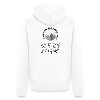 Pourquoi est-ce que je roule sans batterie ? Batterie vide ? Roulez - Veste à capuche bio Premium Unisexe - blanc - Dos - Thijin (182cm)