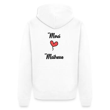 MAÎTRESSE. MAITRE. MERCI. MERCI MAÎTRESSE - Veste à capuche bio Premium Unisexe - blanc - Dos - Thijin (182cm)