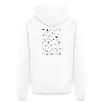 Aquarell Blumen auf Schwarz - Unisex Premium Bio Zip Hoodie - Weiß - Hinten - Thijin (182cm)