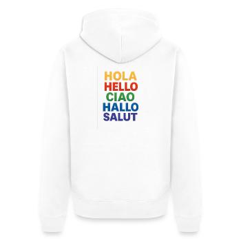 HOLA HELLO CIAO HALLO SALUT - Unisex Premium Organic Zip Hoodie - white - Back - Thijin (182cm)