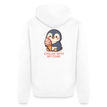 Niedlicher Pinguin mit Eistüte Design - Unisex Premium Organic Zip Hoodie - white - Back - Thijin (182cm)