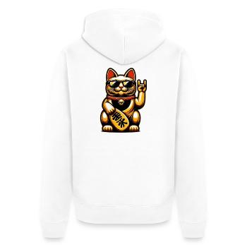 Metal-Neko – Rocking Maneki Neko Cat - Unisex Premium Organic Zip Hoodie - white - Back - Thijin (182cm)