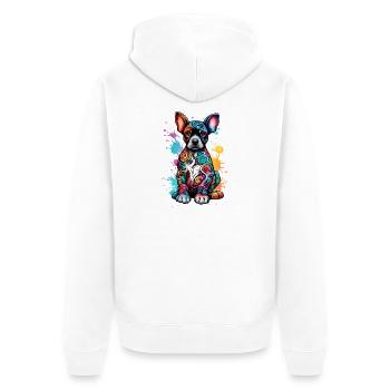 Kunterbunter Hund mit Farbspritzer - Unisex Premium Bio Zip Hoodie - Weiß - Hinten - Thijin (182cm)