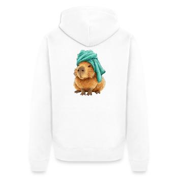 Capybara with cloth - Unisex Premium Organic Zip Hoodie - white - Back - Thijin (182cm)