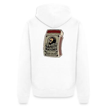Lion Safety Matches Vintage Box - Unisex Premium Organic Zip Hoodie - white - Back - Thijin (182cm)