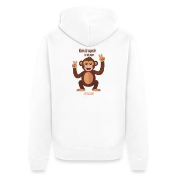 Wenn ich anpacke, ist wie wenn 2 los lassen! - Unisex Premium Bio Zip Hoodie - Weiß - Hinten - Thijin (182cm)