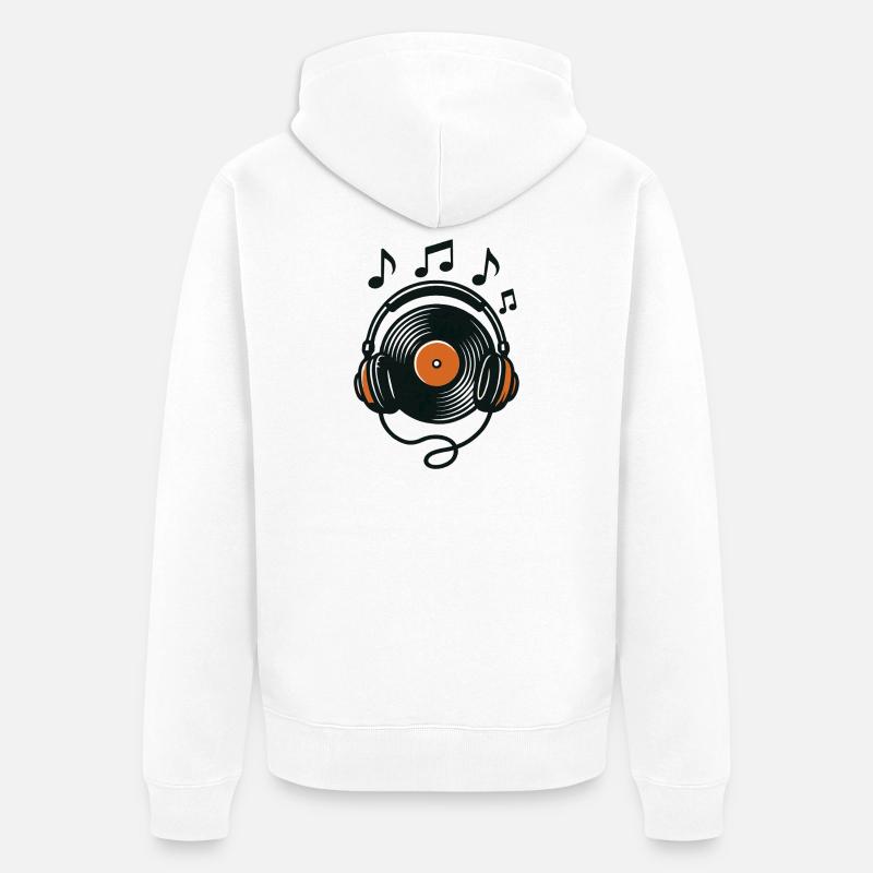Vinyles rétro et casque audio - Veste à capuche bio Premium Unisexe - blanc