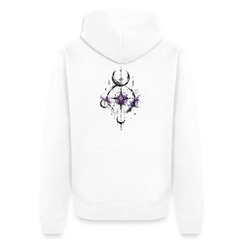 Kosmisches Mondsiegel in Purpurnebel - Unisex Premium Bio Zip Hoodie - Weiß - Hinten - Thijin (182cm)