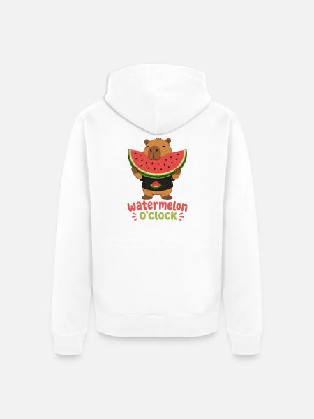 Watermelon O'Clock Cabybara - Unisex Premium Organic Zip Hoodie - white