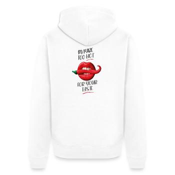 Ein sehr würziger Gaumen - Unisex Premium Bio Zip Hoodie - Weiß - Hinten - Thijin (182cm)