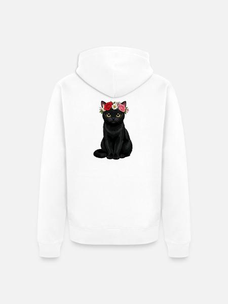 Schwarze Katze  - Unisex Premium Bio Zip Hoodie - Weiß