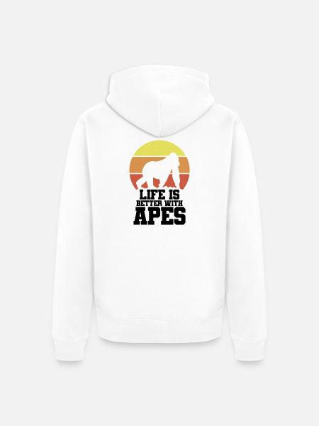 Affe Retro Motto - Unisex Premium Bio Zip Hoodie - Weiß