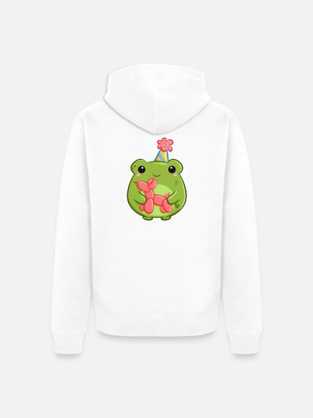 Kleiner Partyfrosch mit Ballonhund - Unisex Premium Bio Zip Hoodie - Weiß