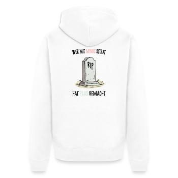 Wer mit Minus stirbt, hat Plus gemacht - Unisex Premium Bio Zip Hoodie - Weiß - Hinten - Thijin (182cm)