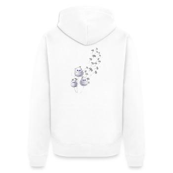 Flauschige Eulen im Löwenzahnflug - Unisex Premium Bio Zip Hoodie - Weiß - Hinten - Thijin (182cm)