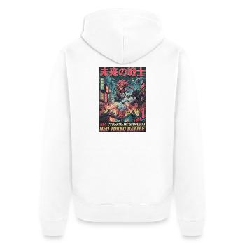 Neon-Tokyo Cyber-Samurai - Unisex Premium Bio Zip Hoodie - Weiß - Hinten - Thijin (182cm)