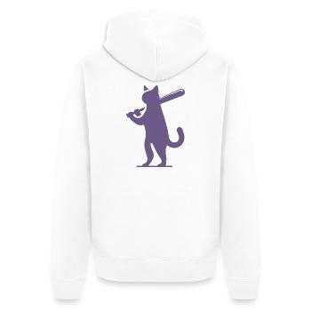 Minimalistische Katzen-Baseballspieler Silhouette - Unisex Premium Bio Zip Hoodie - Weiß - Hinten - Thijin (182cm)