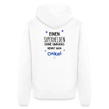Onkel Superheld - Unisex Premium Bio Zip Hoodie - Weiß - Hinten - Thijin (182cm)