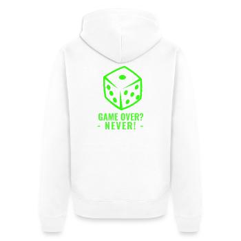 GAME OVER? - NEVER! - Unisex Premium Bio Zip Hoodie - Weiß - Hinten - Thijin (182cm)