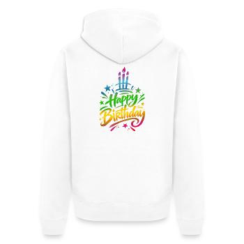 Zum Geburtstag viel Glückwunsch – bunter Farbverlauf - Unisex Premium Bio Zip Hoodie - Weiß - Hinten - Thijin (182cm)