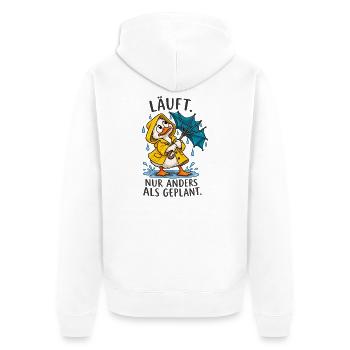 Lustige Ente – Anders als geplant - Unisex Premium Bio Zip Hoodie - Weiß - Hinten - Thijin (182cm)