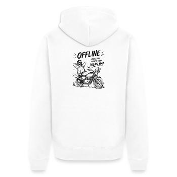 Offlineleben Motorrad Ohne WLAN - Unisex Premium Bio Zip Hoodie - Weiß - Hinten - Thijin (182cm)