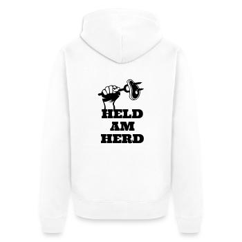 Held am Herd Steak Koch Küche BBQ Grill - Unisex Premium Bio Zip Hoodie - Weiß - Hinten - Thijin (182cm)