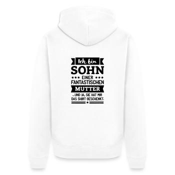 Sohn und super Mutter - Unisex Premium Bio Zip Hoodie - Weiß - Hinten - Thijin (182cm)