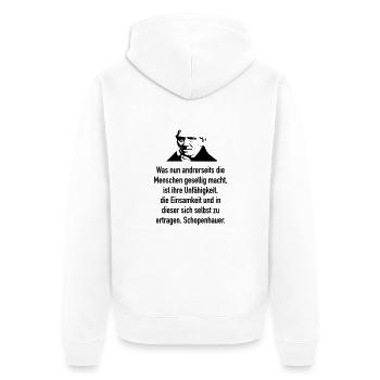 Schopenhauer: Was nun andrerseits die Menschen ge - Unisex Premium Bio Zip Hoodie - Weiß - Hinten - Thijin (182cm)