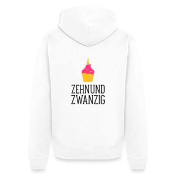 ZehnUndZwanzig Geburtstag (Cupcake) - Unisex Premium Bio Zip Hoodie - Weiß - Hinten - Thijin (182cm)