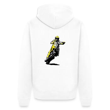 Speedway - Unisex Premium Bio Zip Hoodie - Weiß - Hinten - Thijin (182cm)