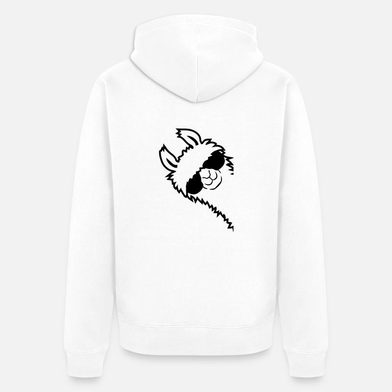 Lama regarde de côté - Veste à capuche bio Premium Unisexe - blanc