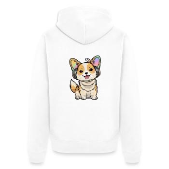 Kawaii Cute Happy Colorful Dog avec des écouteurs - Veste à capuche bio Premium Unisexe - blanc - Dos - Thijin (182cm)