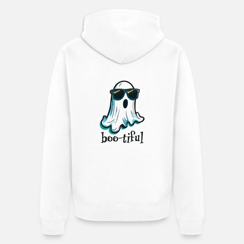 Boo-tiful Bootiful Geist mit Sonnenbrille - Unisex Premium Bio Zip Hoodie - Weiß