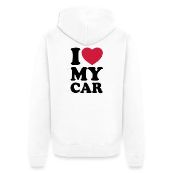 I love my car - Ich liebe mein Auto - Unisex Premium Bio Zip Hoodie - Weiß - Hinten - Thijin (182cm)