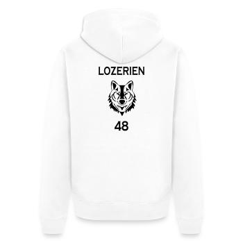 Lozerian - Unisex Premium Bio Zip Hoodie - Weiß - Hinten - Thijin (182cm)