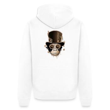 Singe steampunk avec un look de chapeau cylindre antique - Veste à capuche bio Premium Unisexe - blanc - Dos - Thijin (182cm)