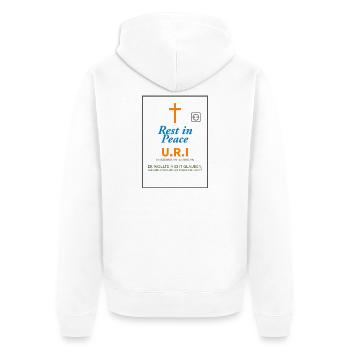 Design commémoratif Paix et foi Ironique - Veste à capuche bio Premium Unisexe - blanc - Dos - Thijin (182cm)