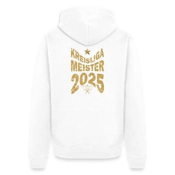 Tennis Meister Kreisliga 2025 - Unisex Premium Bio Zip Hoodie - Weiß - Hinten - Thijin (182cm)