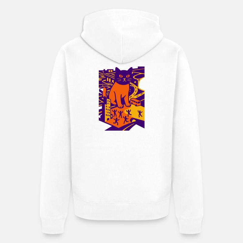 Chat géant dans la ville - Veste à capuche bio Premium Unisexe - blanc