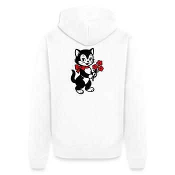 Schwarze Katze mit rotem Band - Unisex Premium Bio Zip Hoodie - Weiß - Hinten - Thijin (182cm)