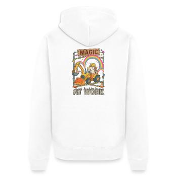 Magic At Work Einhorn Bagger - Unisex Premium Bio Zip Hoodie - Weiß - Hinten - Thijin (182cm)